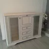 Comodă White 2W3S1B, 2 uși vitrate, 3 sertare și bar integrat, MDF și PAL melaminat, mânere metalice, 161x45x119 cm, frasin alb/pin argintiu picture - 1