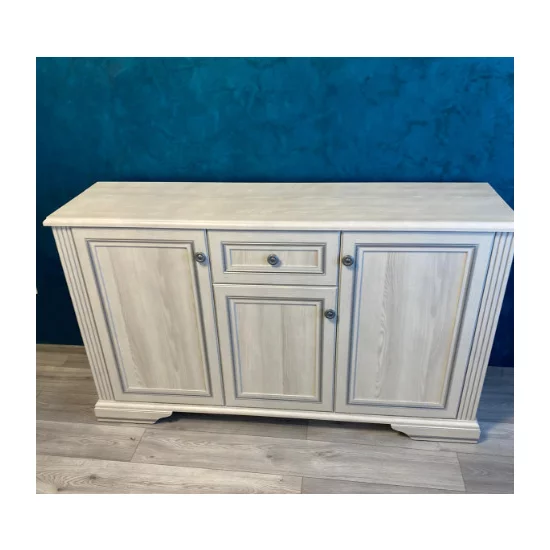 Comodă White 3D1S, 3 uși și 1 sertar, MDF frezat și PAL melaminat, 160x45x93 cm, frasin alb și pin argintiu picture - 6