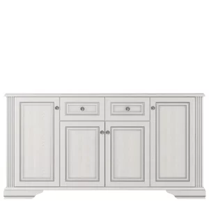 Comodă White 4D2S, 4 uși și 2 sertare spațioase, glisiere telescopice, PAL melaminat, 178.5x45x93.5 cm, Frasin Alb/Pin Argintiu