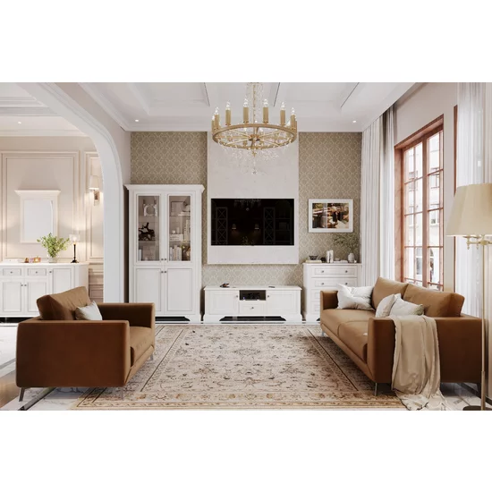 Comodă White RTV, spații depozitare multiple, MDF și PAL melaminat, design modern, 161x53x44.5 cm, alb frasin/pin argintiu picture - 9