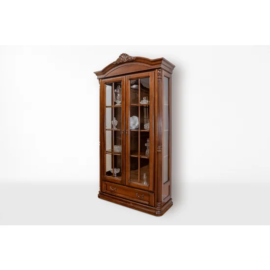 Cristalier Sonia cu 2 uși din lemn masiv fag, panel și MDF, furniruit cu furnir de nuc, 122,7x45,5x220 cm picture - 2