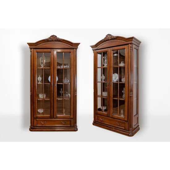 Cristalier Sonia cu 2 uși din lemn masiv fag, panel și MDF, furniruit cu furnir de nuc, 122,7x45,5x220 cm picture - 3