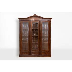 Cristalier Sonia cu 3 uși din lemn masiv fag, panel și MDF, furniruit cu furnir de nuc, 178x45,5x220 cm