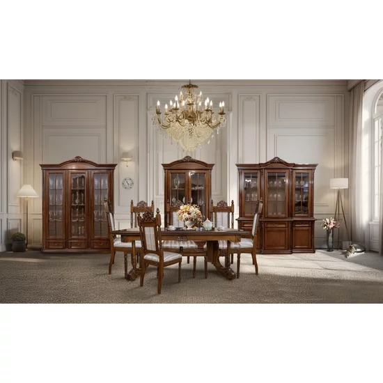 Cristalier Sonia cu 3 uși din lemn masiv fag, panel și MDF, furniruit cu furnir de nuc, 178x45,5x220 cm picture - 4