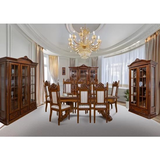 Cristalier Sonia cu 3 uși din lemn masiv fag, panel și MDF, furniruit cu furnir de nuc, 178x45,5x220 cm picture - 5