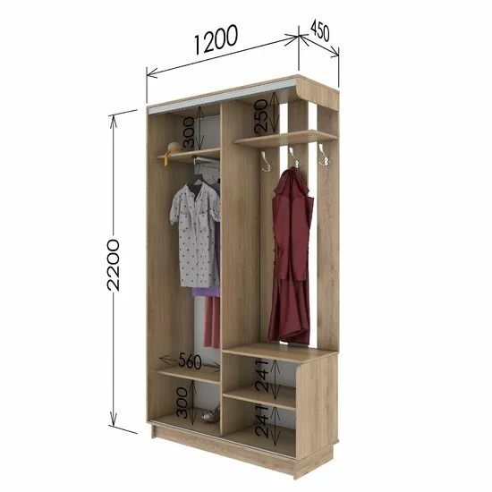 Cuier Alice, Cu Oglindă Sablata Fumurie Și Spații Depozitare, PAL, 220x120x45 cm, Gri picture - 2