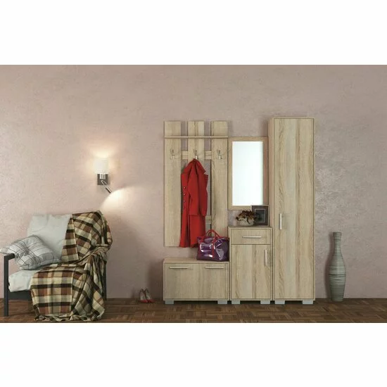 Cuier hol, Cu Spații Depozitare Și Oglindă, PAL, Design Modern, Alb picture - 2