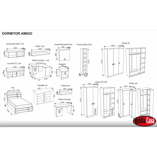 Dormitor Amigo, set modular complet, spații generoase depozitare, pat tapițat cu sertar, PAL melaminat, 120x200 cm, Artisan-Crem picture - 4