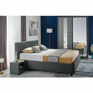 Dormitor Rio, spațios, PAL melaminat, pat 160x200 cm, gri grafit