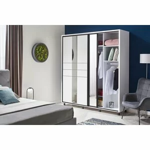 Dormitor Rio - alb, set complet cu pat 160x200 cm, dulap spațios, 2 noptiere și comoda, PAL melaminat