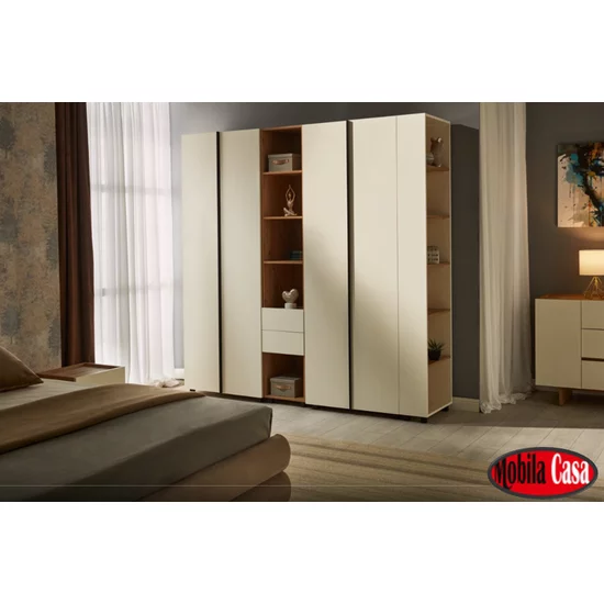 Dormitor Kosmo Artisan-Crem, set modular complet, pat tapițat, dulapuri personalizabile, PAL melaminat, Crem picture - 3