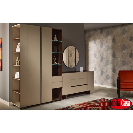 Dormitor Kosmo Negru, set modular modern, pat tapițat, dulap colț cu polite și bară, PAL melaminat, Negru picture - 5