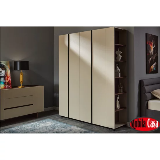 Dormitor Kosmo Catania-Fungo(gri), set modular, pat tapițat, dulap colț, spații depozitare, PAL melaminat picture - 4