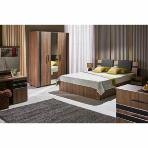 Dormitor Fenix, design tradițional, PAL, pat 160x200 cm, nuc