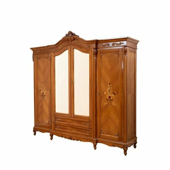 Dulap 4 uși Paris, spațiu generos + finisaje elegante, lemn masiv fag + MDF furniruit, 260x66x245 cm, nuc picture - 2