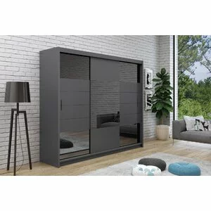 Dulap Aruba 2 cu uși culisante, oglindă mare + design modern, PAL melaminat, 250x61x215 cm, grafit
