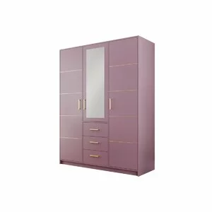 Dulap Bali 2D3 cu oglindă, bară haine, 3 sertare, PAL laminat, 147x58x200 cm, roz