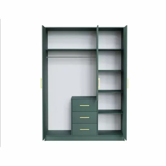 Dulap Bali 2D3 cu oglindă, bară haine, 3 sertare, PAL laminat, 147x58x200 cm, verde picture - 3