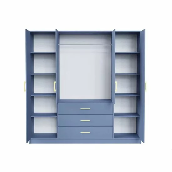 Dulap Bali 2D4 cu oglindă, bară haine, 4 sertare, PAL laminat, 196x58x200 cm, albastru picture - 4