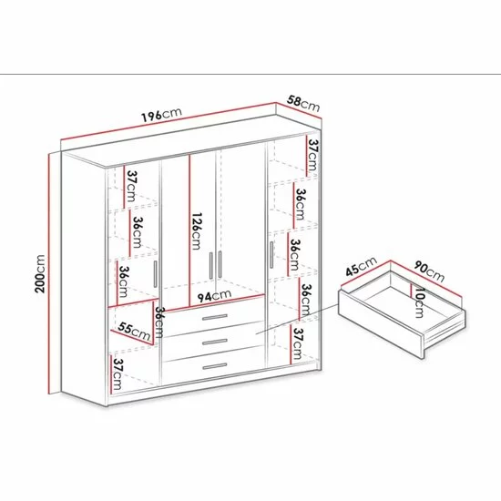 Dulap Bali 2D4 cu oglindă, bară haine, 4 sertare, PAL laminat, 196x58x200 cm, roz picture - 4