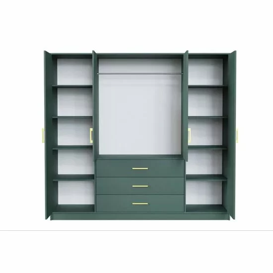 Dulap Bali 2D4 cu oglindă, bară haine, 4 sertare, PAL laminat, 196x58x200 cm, verde picture - 2