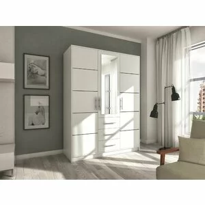 Dulap Bali D3 cu polite si bara umerase din PAL, 147x58x200 cm, alb