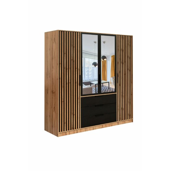 Dulap Bali D4 Lux, oglindă, bară haine, 4 sertare, PAL laminat, 196x58x200 cm, wotan/cazarny picture - 2