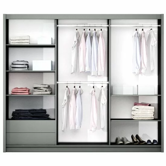 Dulap Bastia cu usi culisante si 12 rafturi din PAL, 2,50x0,61x2,15 m, grafit picture - 2