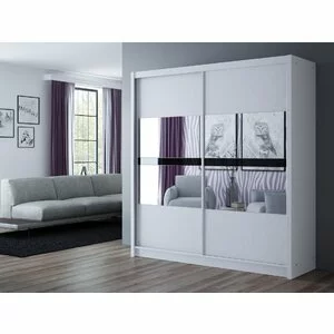 Dulap Batumi cu usi glisante si compartimentare eficienta din PAL, 203x61x215 cm, alb