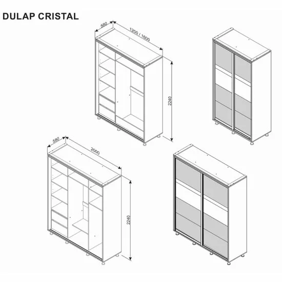 Dulap Cristal cu uși culisante, alb-grafit, 200x224 cm, bara pentru umerașe și sertare, PAL melaminat picture - 2