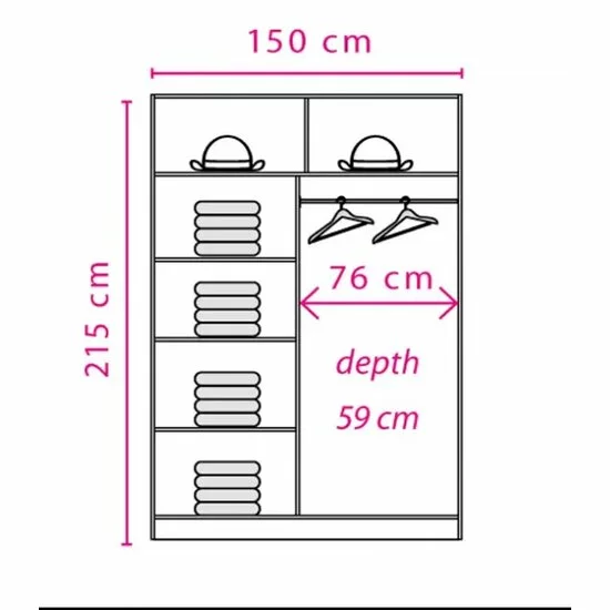 Dulap Effect 2-15, compartimentat, PAL melaminat, 215x150x59 cm, alb picture - 2