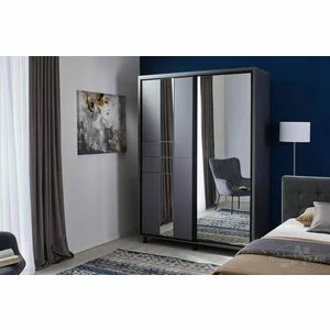 Dulap Rio Grande, uși glisante cu oglindă, PAL melaminat, 200x58x224 cm, grafit