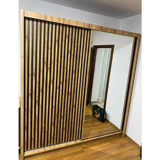 Dulap London cu oglindă, 2 uși glisante, PAL melaminat, 203x60x215 cm, negru picture - 5