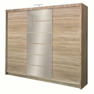 Dulap Malibu dulap cu usi culisante din pal melaminat cu feronerie de calitate și compartimentare practică, 250x61x215 cm, Sonoma