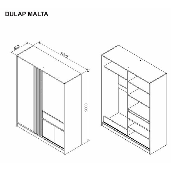 Dulap Malta, 1 usa culisanta si 4 uși batante plus un sertar, cu spațiu generos de depozitare, PAL melaminat, 160x200 cm, nuc-fungo picture - 2