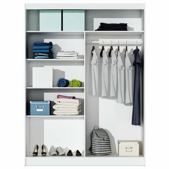 Dulap Paris dulap cu usi culisante din pal melaminat cu feronerie de calitate și compartimentare practică, 160x61x215 cm, alb picture - 2