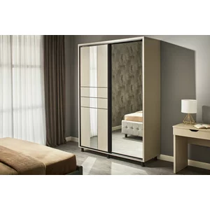 Dulap Rio Grande, fungo - 160/224 cm, cu uși glisante, fațadă cu oglinzi și rame decorative, PAL melaminat