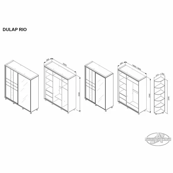 Dulap Rio, alb - 140/224 cm, cu uși glisante, oglindă mare și picioare metalice, PAL melaminat picture - 4