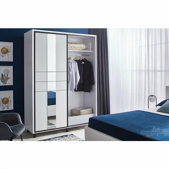Dulap Rio, alb - 160/224 cm, cu uși glisante, oglindă mare și picioare metalice, PAL melaminat picture - 4