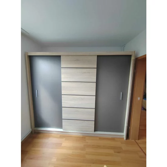 Dulap Sewilla dulap cu usi culisante din pal melaminat cu feronerie de calitate și compartimentare practică, 250x61x215 cm, stejar Sonoma picture - 3