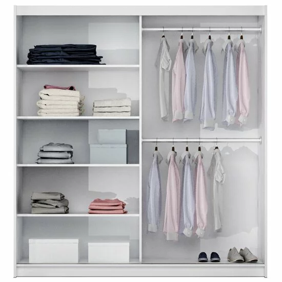 Dulap Tunis cu oglindă și uși culisante, pal melaminat, 200x65x215 cm, grafit picture - 2