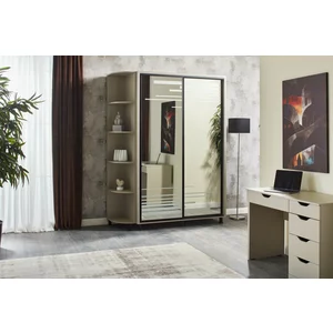 Dulap Venus, uși glisante cu oglindă securizată, rafturi reglabile și bară umerașe, PAL melaminat, 160x224x58 cm, Fungo