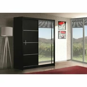 Dulap Vista cu uși culisante și bandă decorativă, pal melaminat, 150x61x215 cm, alb