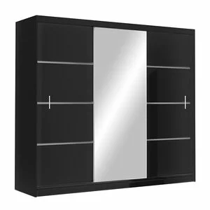 Dulap Vista, sistem glisant + spațiu generos, PAL melaminat, 250x61x215 cm, negru