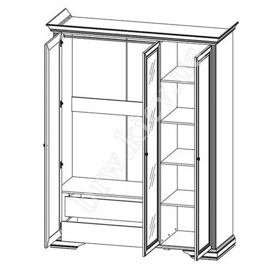 Dulap White 3D(2S), 3 uși, 2 sertare, MDF frezat și PAL melaminat, 176x63.5x221 cm, frasin alb și pin argintiu picture - 3