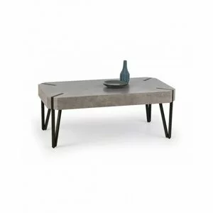 Măsuță cafea Emily, blat dreptunghiular, design modern, MDF, 110x60x42 cm, Gri Ciment / Negru