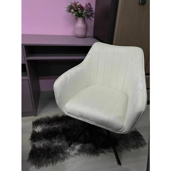 Fotoliu Rotativ Classy, design ergonomic, tapițerie catifelată, bază pivotantă, 50x45x87 cm, Alb picture - 6