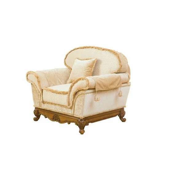 Fotoliu Rapsodi, design clasic, stofă și lemn masiv, 85x80x110 cm, crem picture - 2