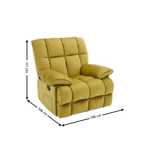 Fotoliu Recliner Relax, funcție rabatabilă, suport picioare integrat, tapițerie textilă premium, 100x106x107 cm, Muștar picture - 2