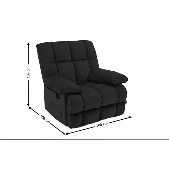 Fotoliu Recliner Relax, funcție rabatabilă, suport picioare integrat, tapițerie textilă premium, 100x106x107 cm, Negru picture - 2